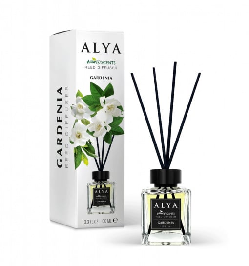 Odorizant camera Alya Gardenia – reed diffuser 100 ml cu betisoare ratan.