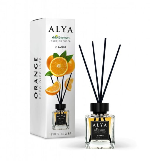 Odorizant camera Alya Orange – reed diffuser 100 ml cu betisoare ratan.