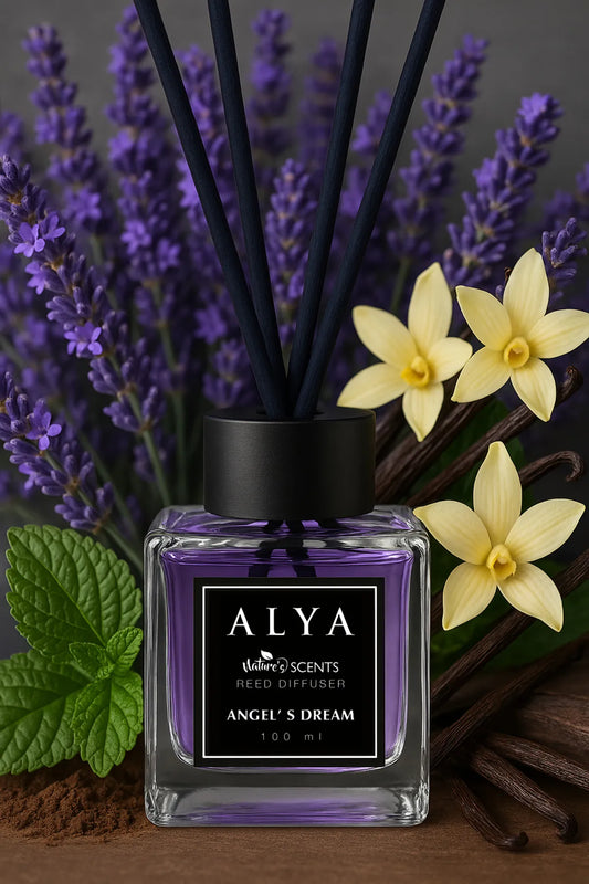 Odorizant de Cameră ANGEL’S DREAM – ALYA | Reed Diffuser cu Bețișoare din Ratan – 100 ml