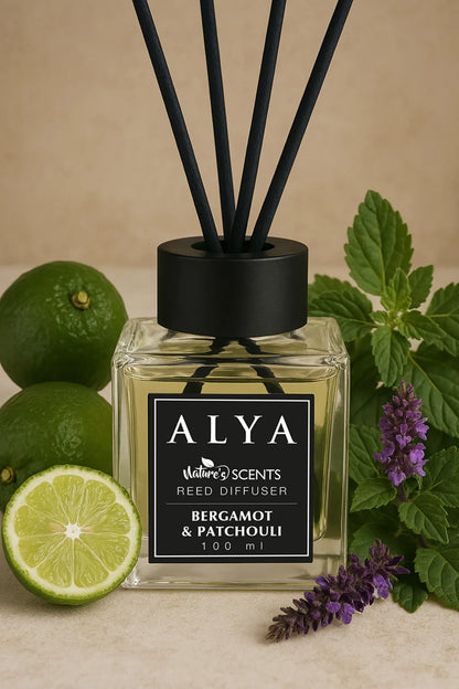 Odorizant de Cameră BERGAMOT & PATCHOULI – ALYA | Reed Diffuser cu Bețișoare din Ratan – 100 ml