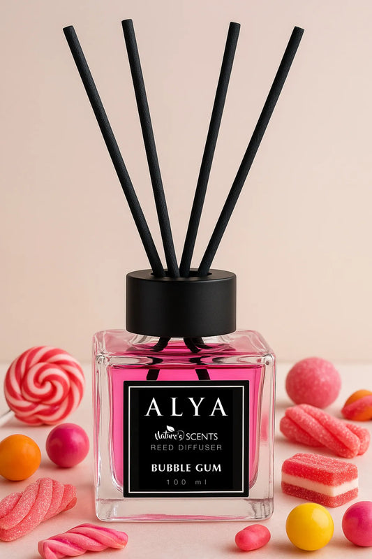 Odorizant de Cameră BUBBLE GUM – ALYA | Reed Diffuser cu Bețișoare din Ratan – 100 ml