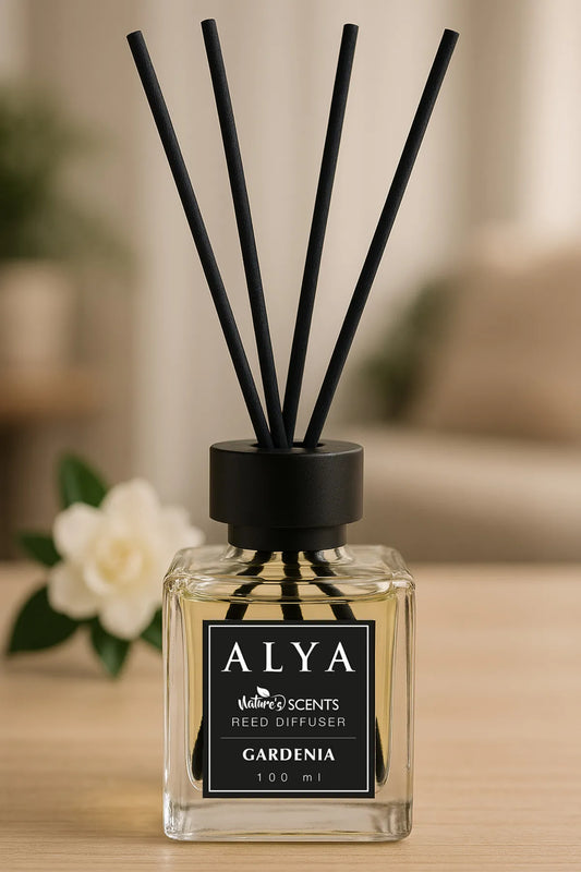 Odorizant de Cameră GARDENIA – ALYA | Reed Diffuser cu Bețișoare din Ratan – 100 ml