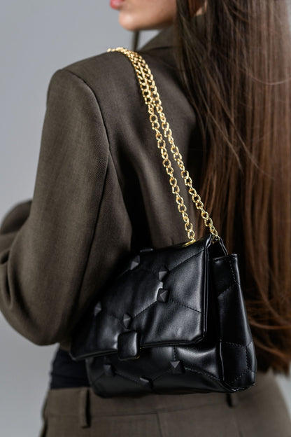 Geanta dama neagra FATALI Kira – geanta medie cu lant auriu, stil casual urban.