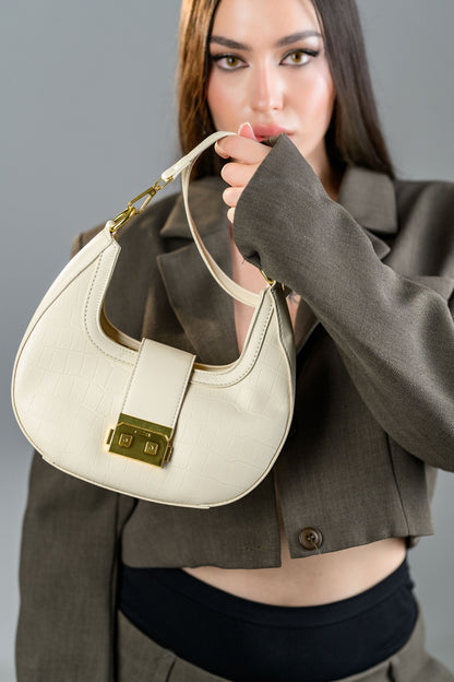 Geanta dama bej FATALI Soho – geanta urbana eleganta, ideala pentru ținute de zi.