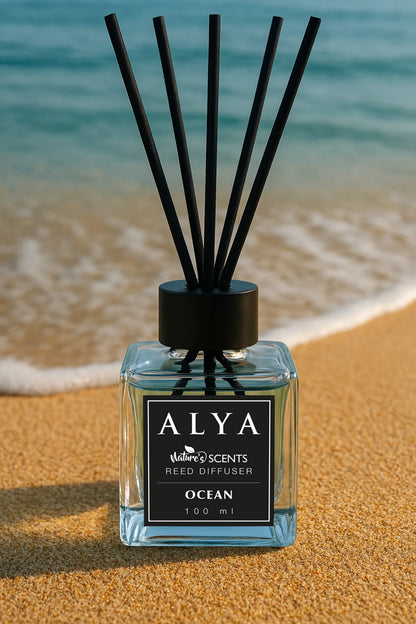 Odorizant de Cameră OCEAN – ALYA | Reed Diffuser cu Bețișoare din Ratan – 100 ml