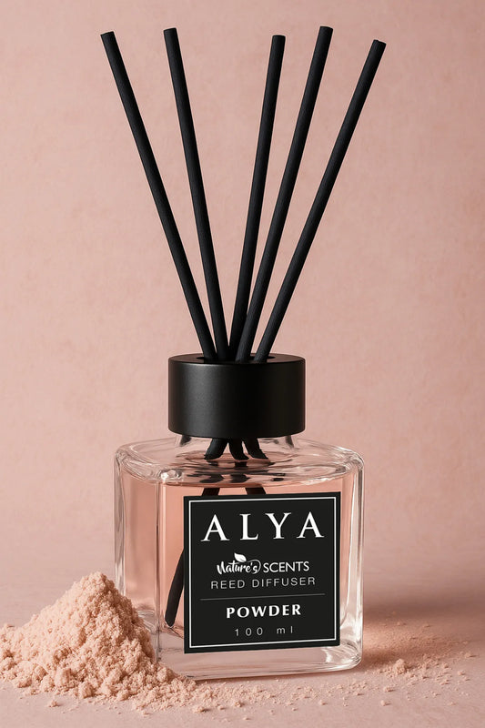 Odorizant de Cameră POWDER – ALYA | Reed Diffuser cu Bețișoare din Ratan – 100 ml