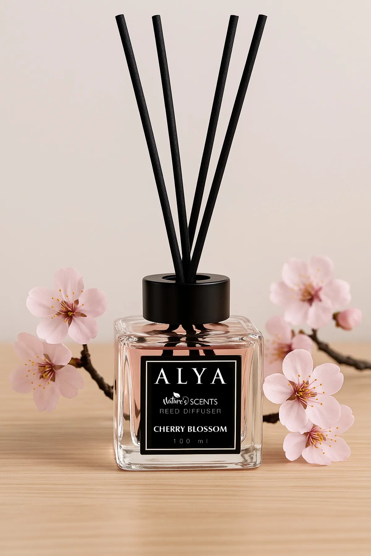 Odorizant de Cameră CHERRY BLOSSOM – ALYA | Reed Diffuser cu Bețișoare din Ratan – 100 ml