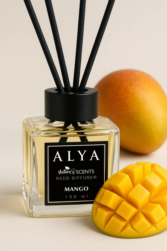 Odorizant de Cameră MANGO – ALYA | Reed Diffuser cu Bețișoare din Ratan – 100 ml