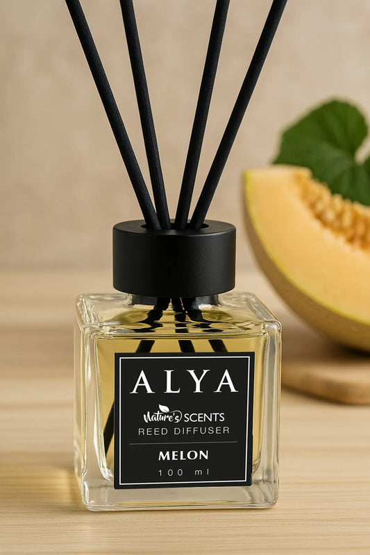 Odorizant de Cameră MELON – ALYA | Reed Diffuser cu Bețișoare din Ratan – 100 ml