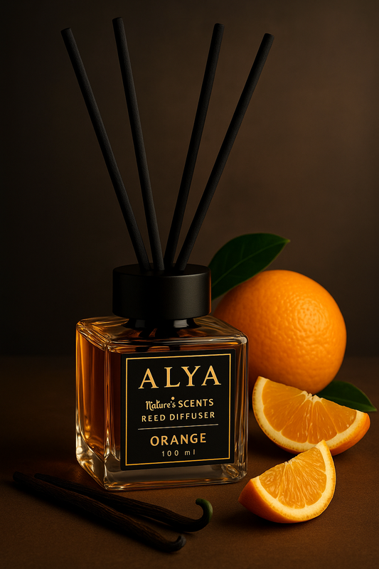 Odorizant de Cameră ORANGE – ALYA | Reed Diffuser cu Bețișoare din Ratan – 100 ml
