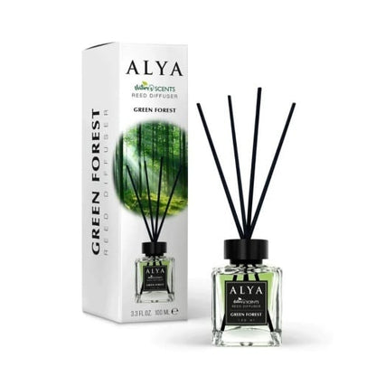 Odorizant camera Alya Green Forest – reed diffuser 100 ml cu betisoare ratan.
