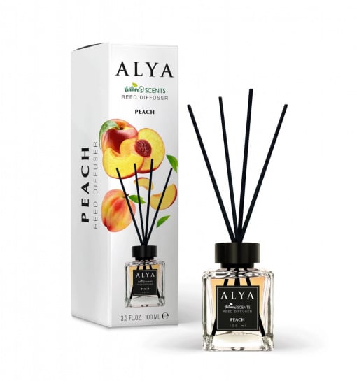 Odorizant camera Alya Peach – reed diffuser 100 ml cu betisoare ratan.