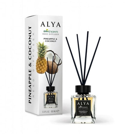 Odorizant camera Alya Pineapple & Coconut – reed diffuser 100 ml cu betisoare ratan.