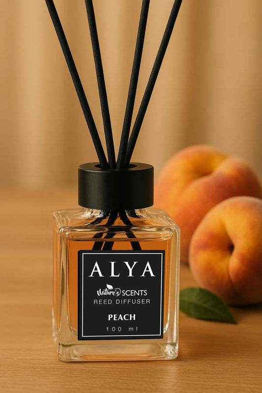 Odorizant de Cameră PEACH – ALYA | Reed Diffuser cu Bețișoare din Ratan – 100 ml