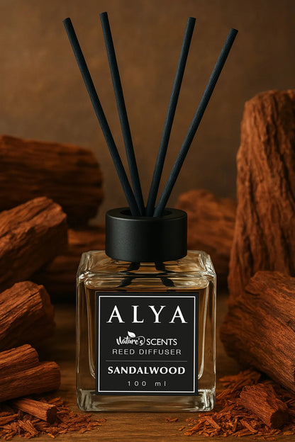 Odorizant de Cameră SANDALWOOD – ALYA | Reed Diffuser cu Bețișoare din Ratan – 100 ml
